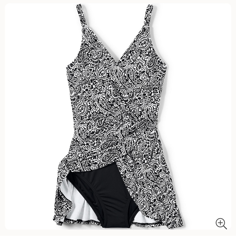 Lands' End Black and White Paisley One Piece Swimsuit - Picture 2 of 4